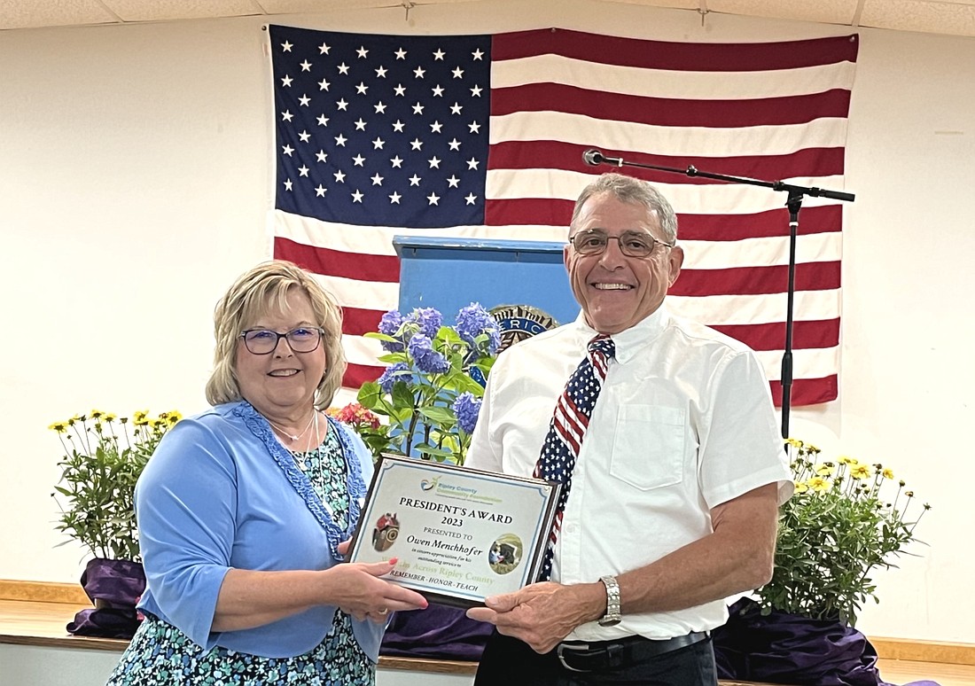 The Ripley County Community Foundation presented Owen Menchhofer with the 2023 President’s Award for his outstanding work in the community.