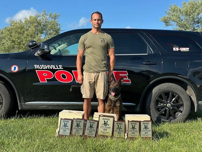 Rushville Police Department Chief Tucker shared Andy Parmerlee and K9 Reese win seven awards at the K9 Olympics.