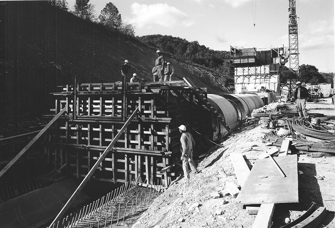 Construction taking place at Brookville Lake, Oct. 5, 1965.