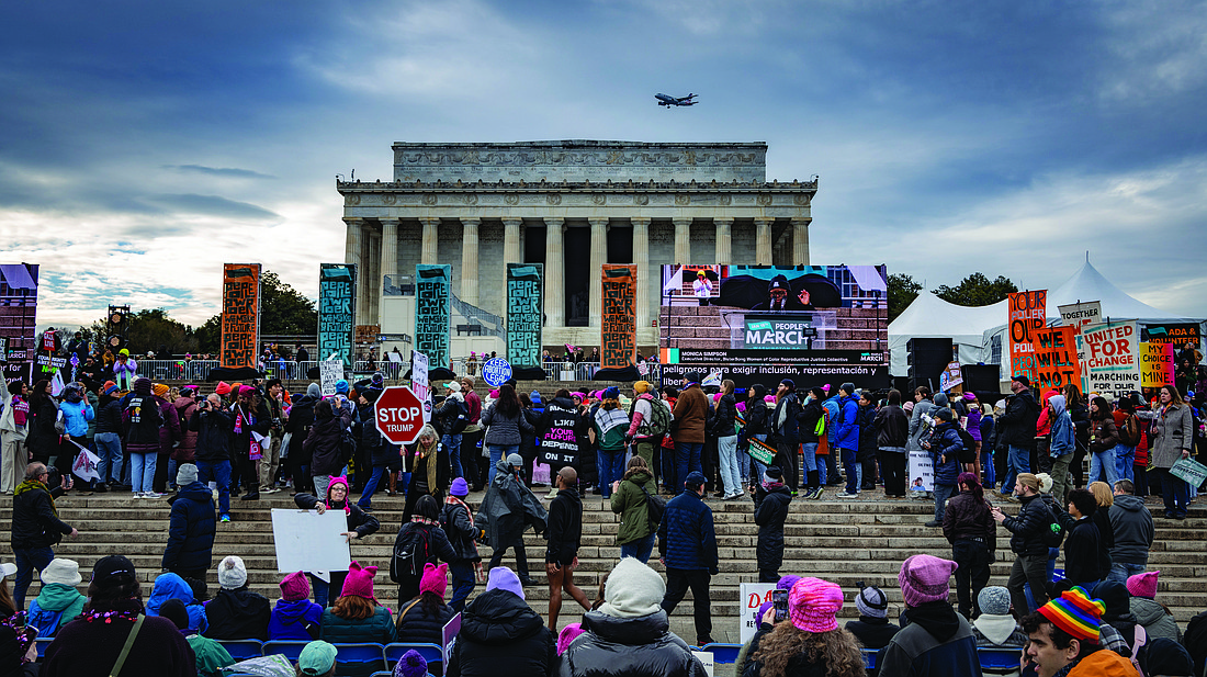 Protesters gathered and marched to the Lincoln Memorial in protest of Trump’s Inauguration.