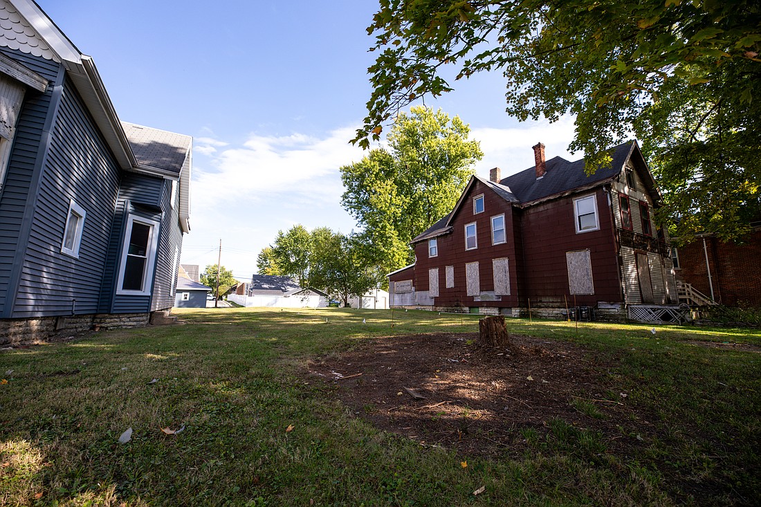 An open lot is ready for a new home to be built by Holly Robertson Smith and her husband Justin Smith. The couple specialize in affordable homes built on lots cleared due to a blight elimination program in Rushville.